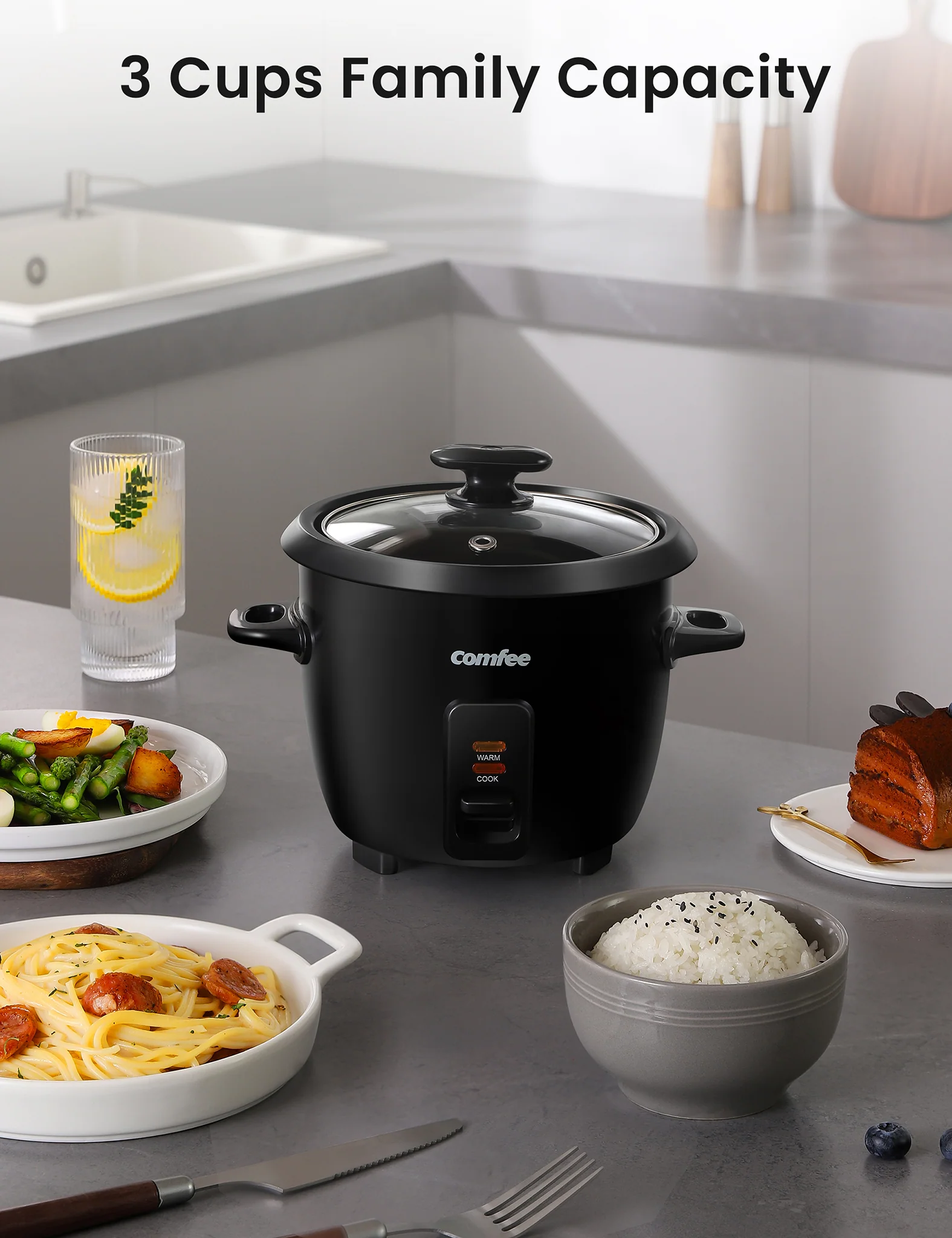 6 Cups Cooked Rice Cooker - Black - Image 5