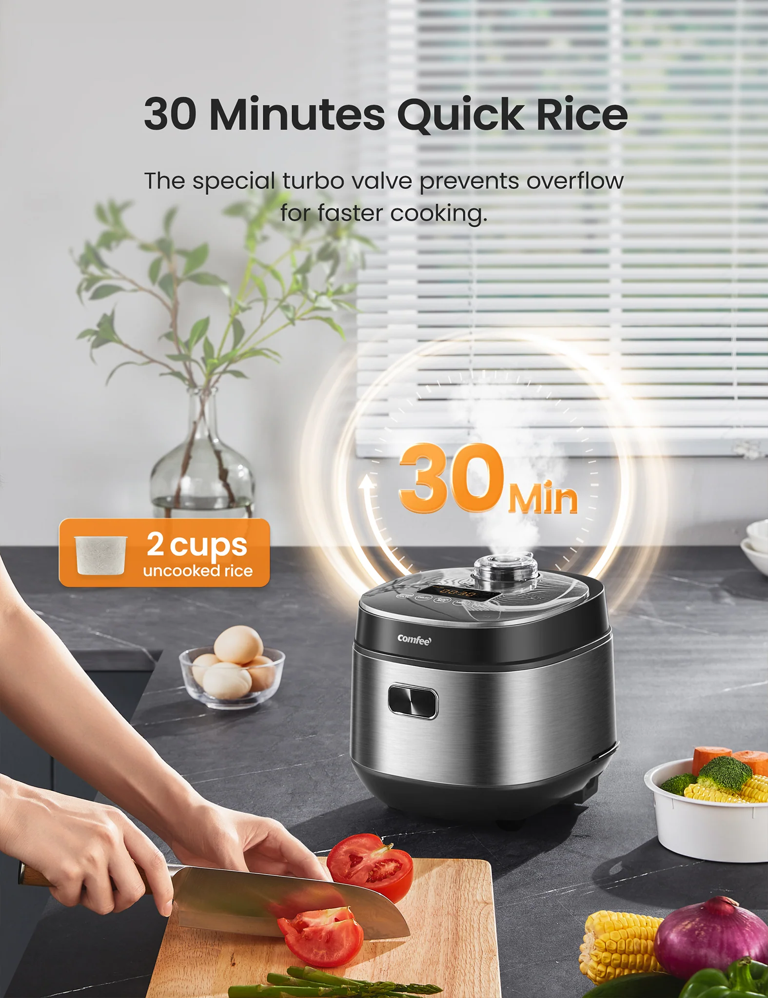8 Cups Cooked Compact Rice Cooker - Image 4