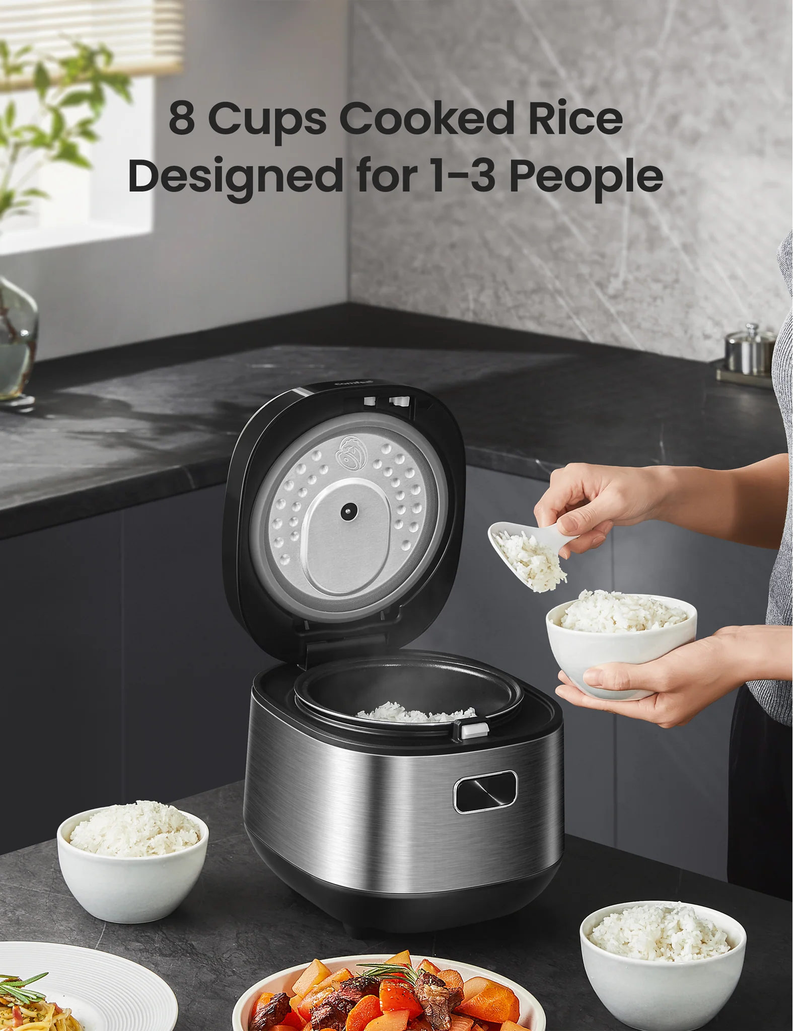 8 Cups Cooked Compact Rice Cooker - Image 5