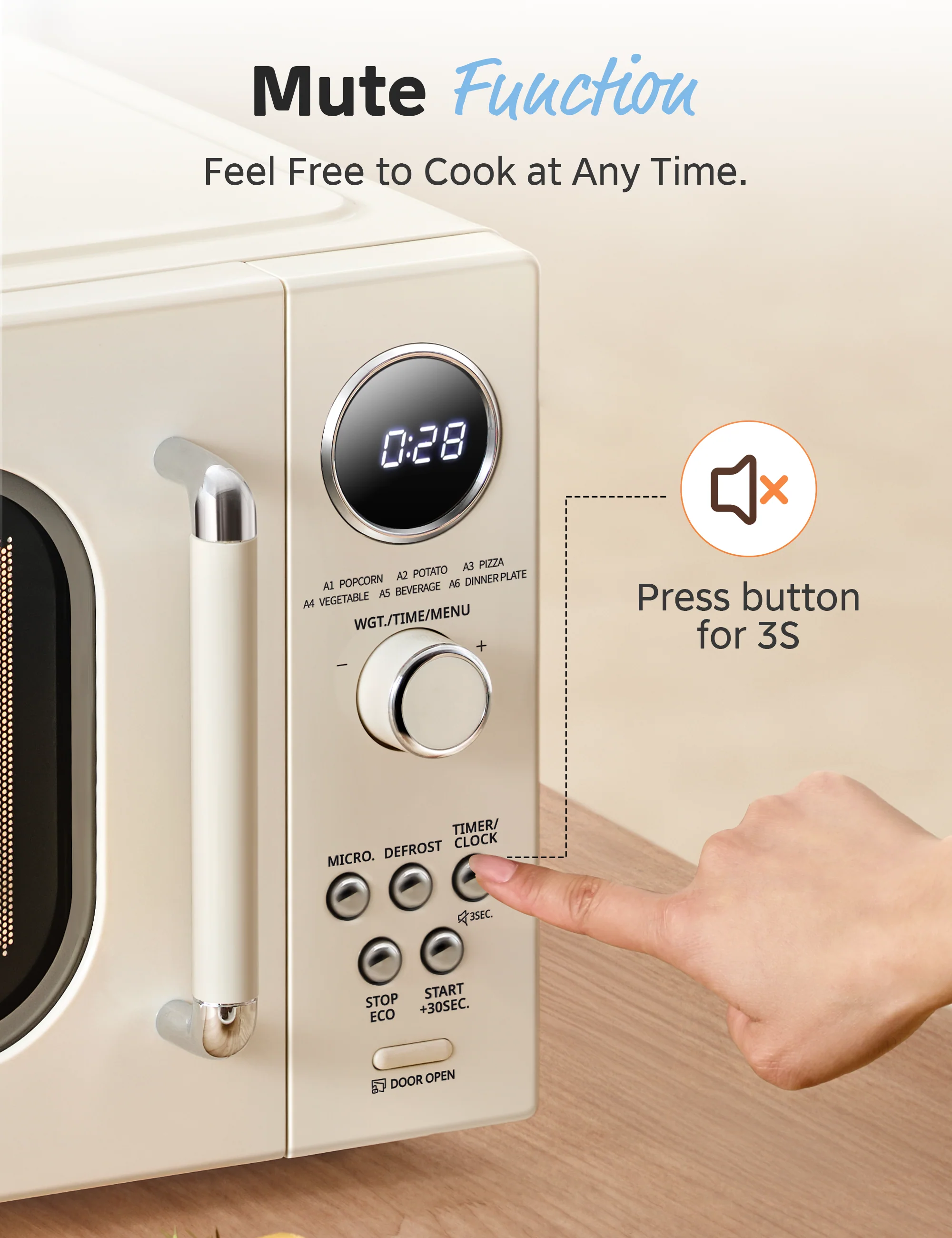 0.9 Cu.ft Retro Microwave Oven - Apricot - Image 5