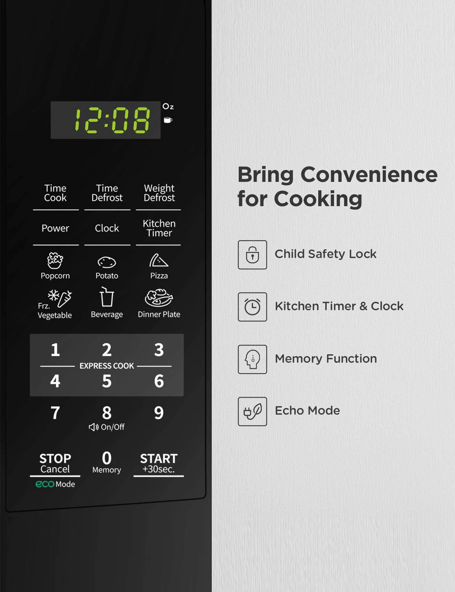 0.7 Cu.ft Countertop Microwave Oven - Black - Image 4