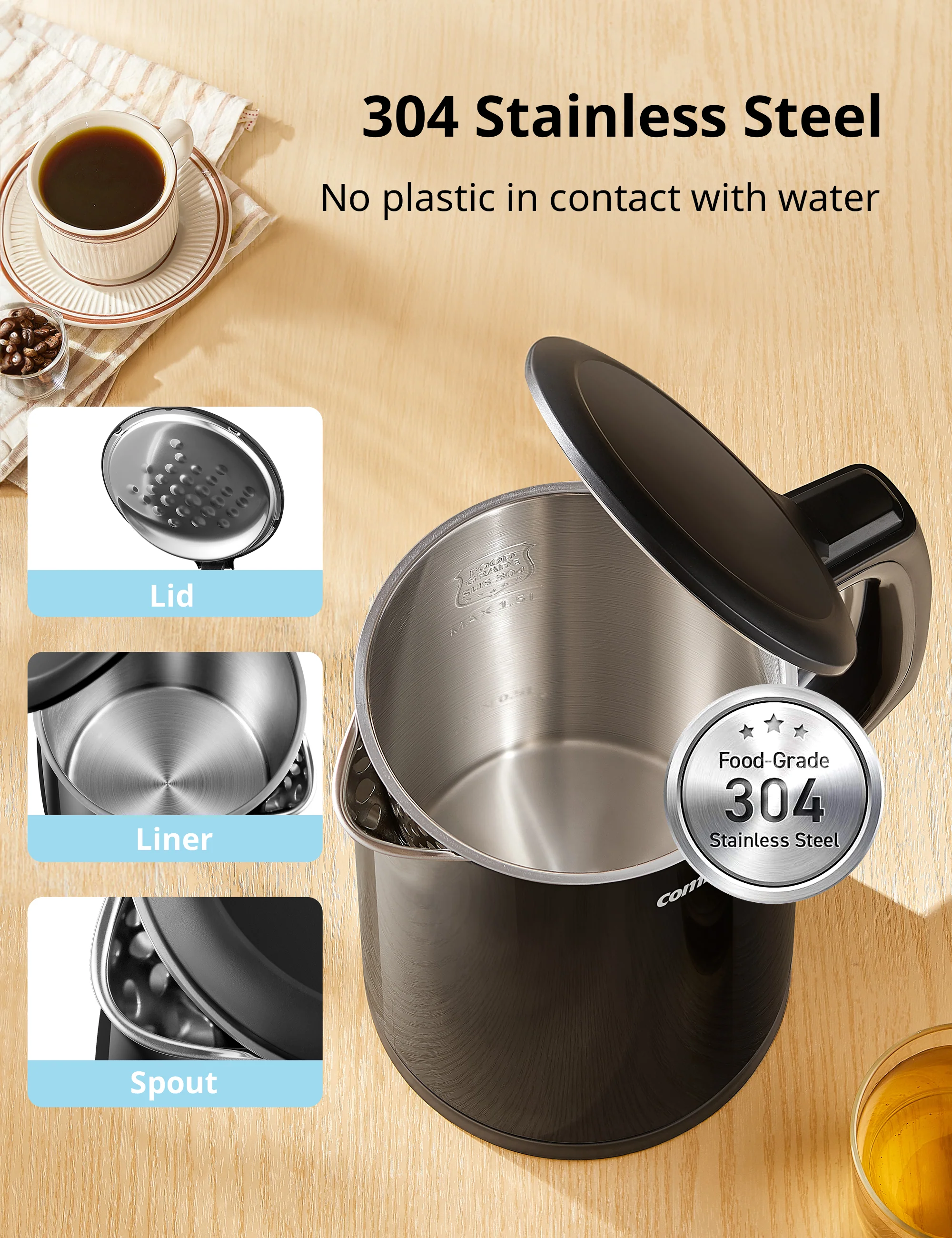 1.5L Double Wall Electric Kettle - Black - Image 3