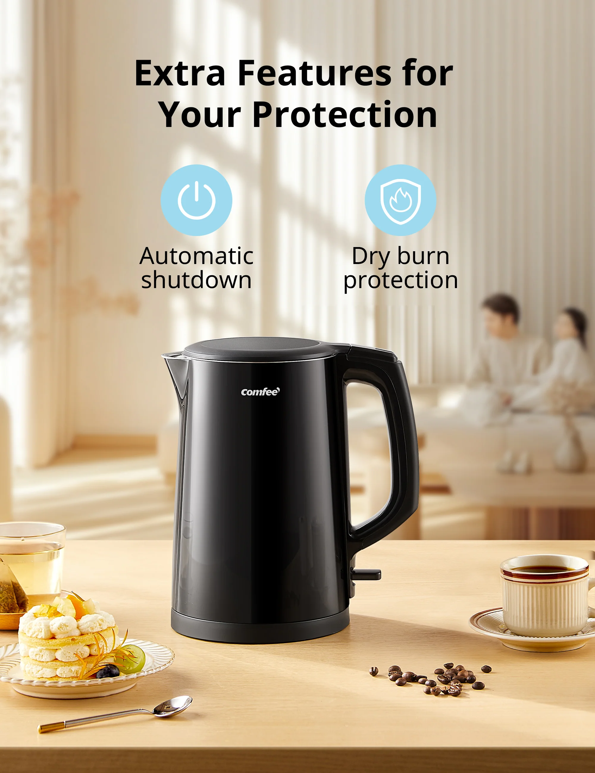 1.5L Double Wall Electric Kettle - Black - Image 6