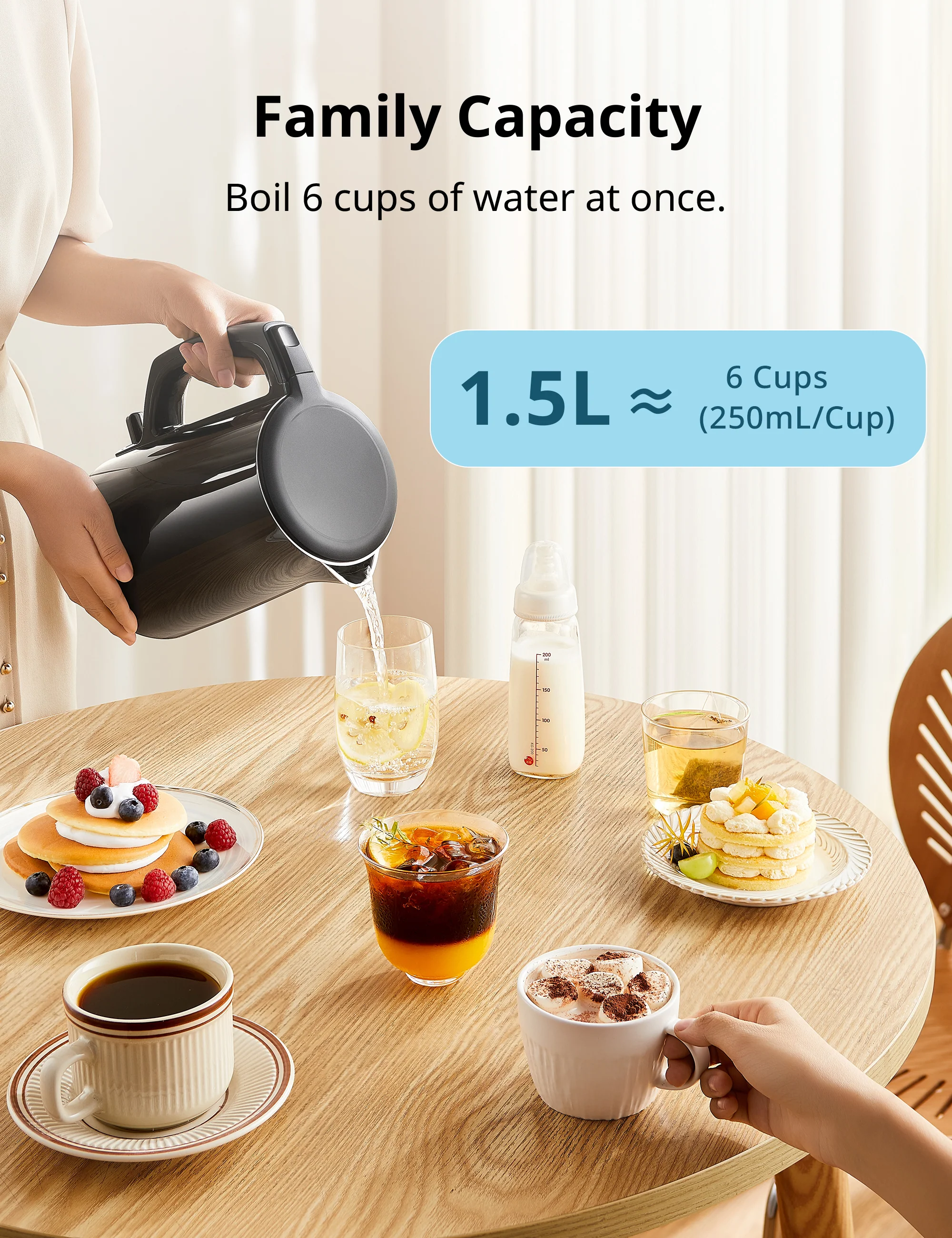 1.5L Double Wall Electric Kettle - Black - Image 7