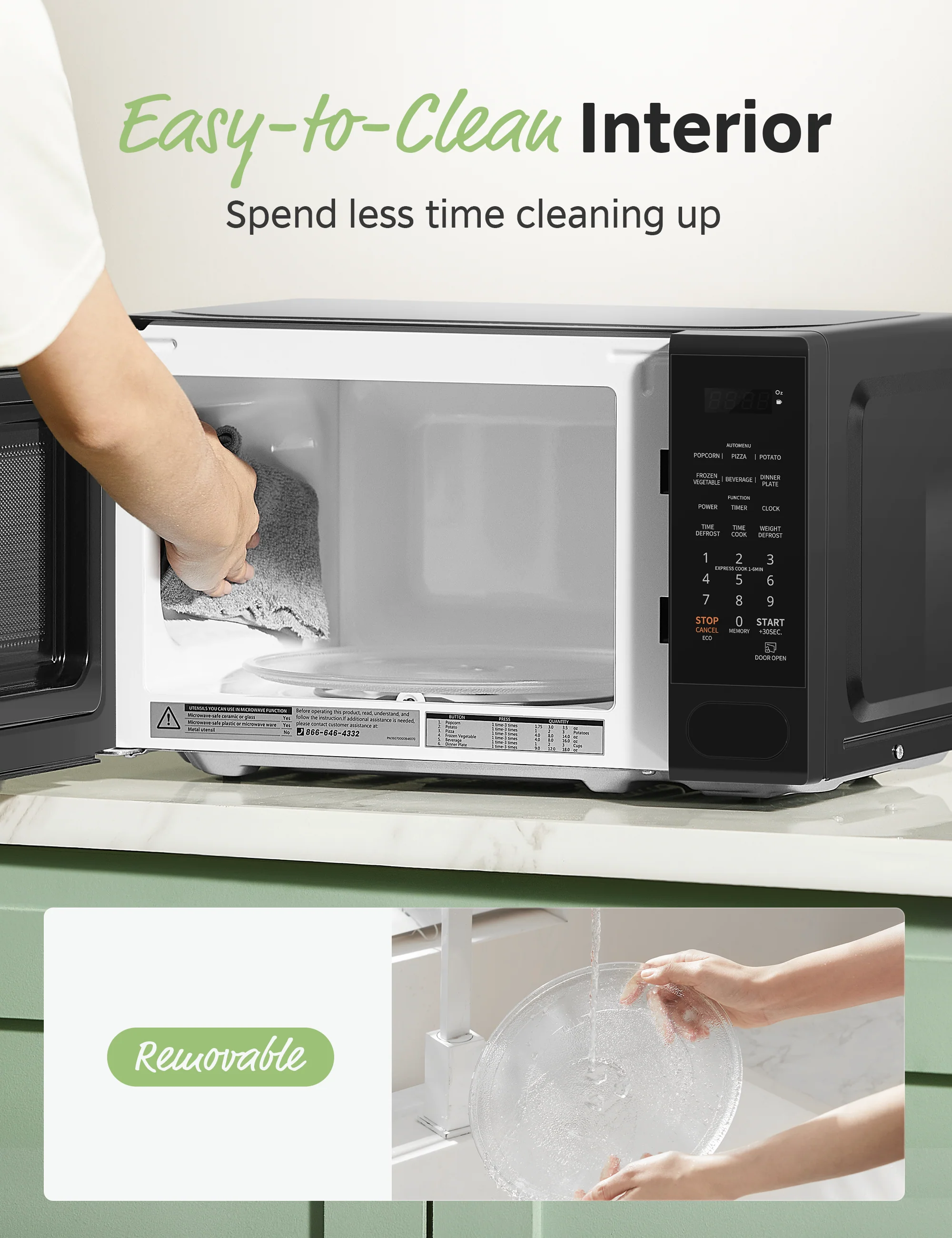 0.7 Cu.ft Retro Countertop Microwave - Black - Image 5