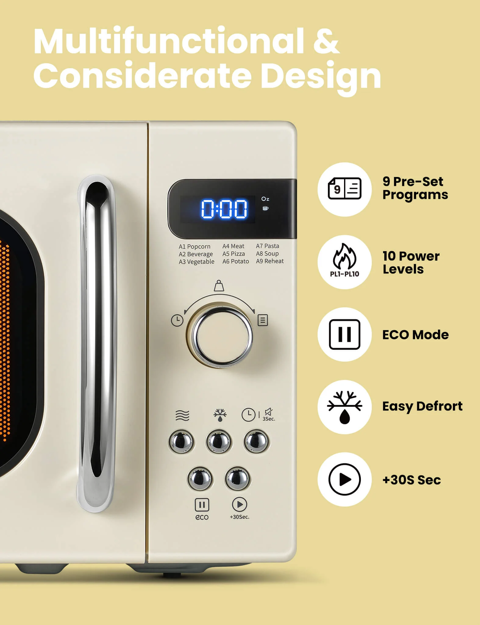 0.7 Cu.ft Retro Microwave Oven - Cream - Image 5
