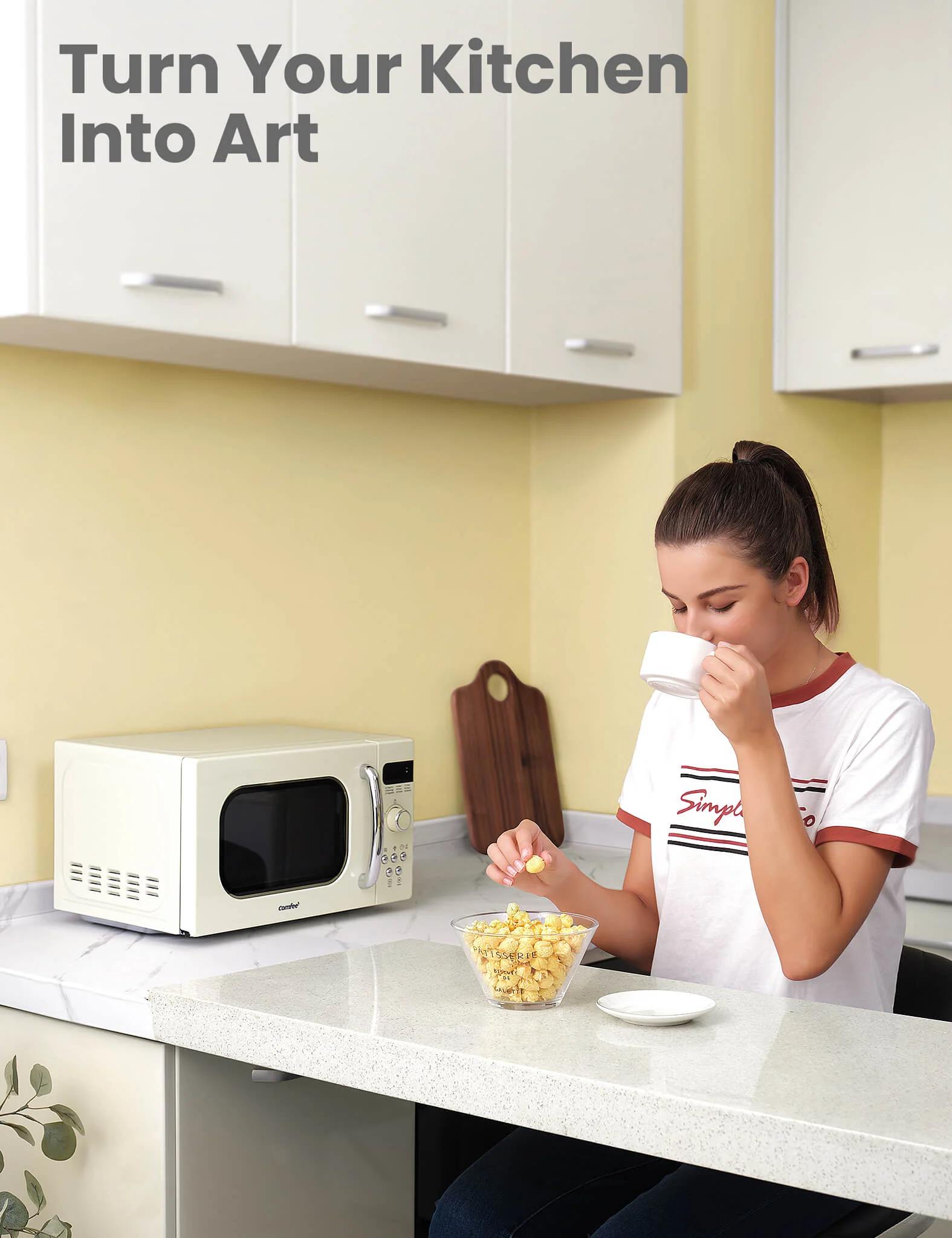 0.7 Cu.ft Retro Microwave Oven - Cream - Image 6