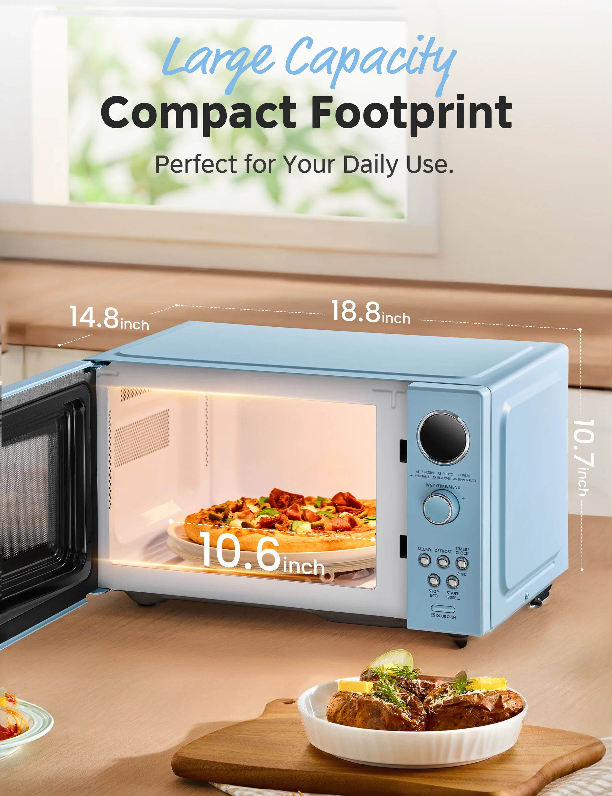 0.9 Cu.ft Retro Microwave Oven - Green - Image 3