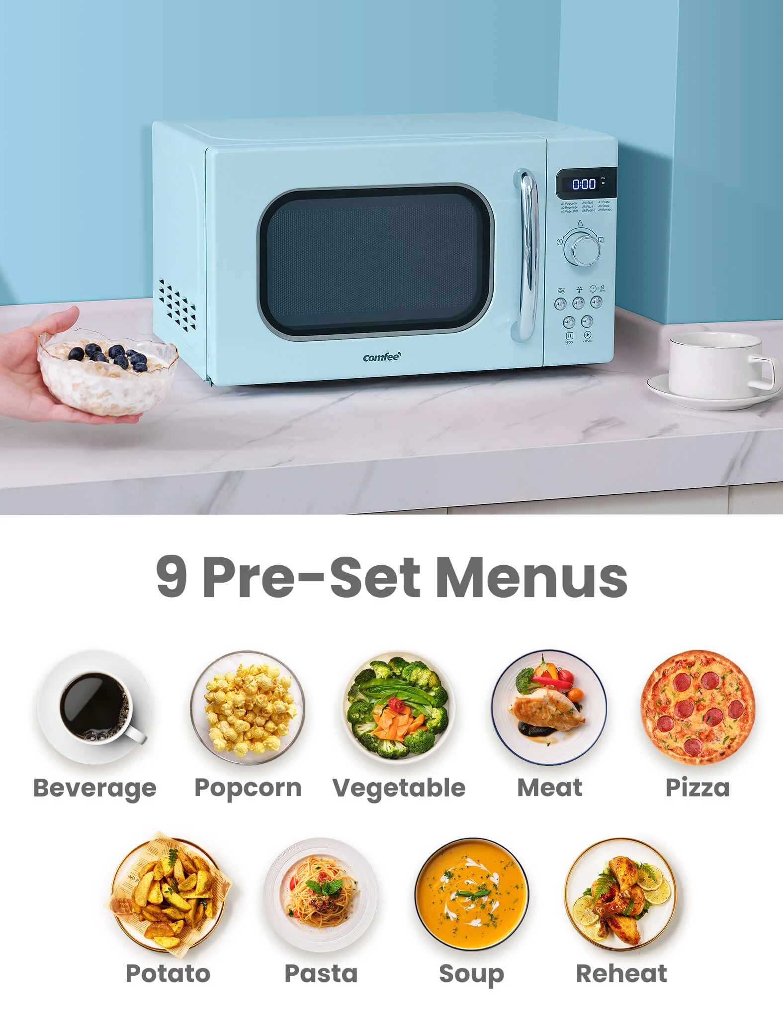 0.7 Cu.ft Retro Microwave Oven - Pastel Green - Image 3