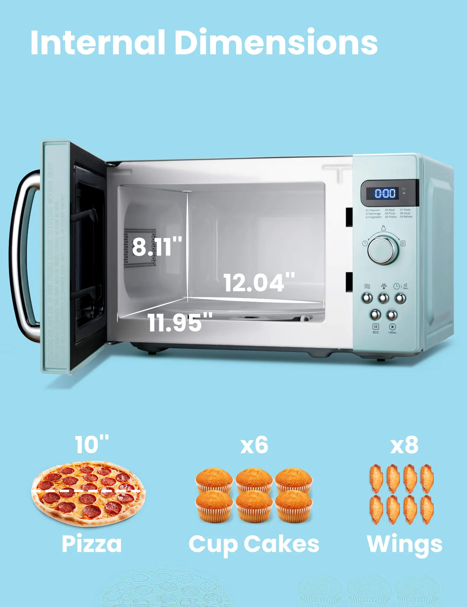 0.7 Cu.ft Retro Microwave Oven - Pastel Green - Image 4