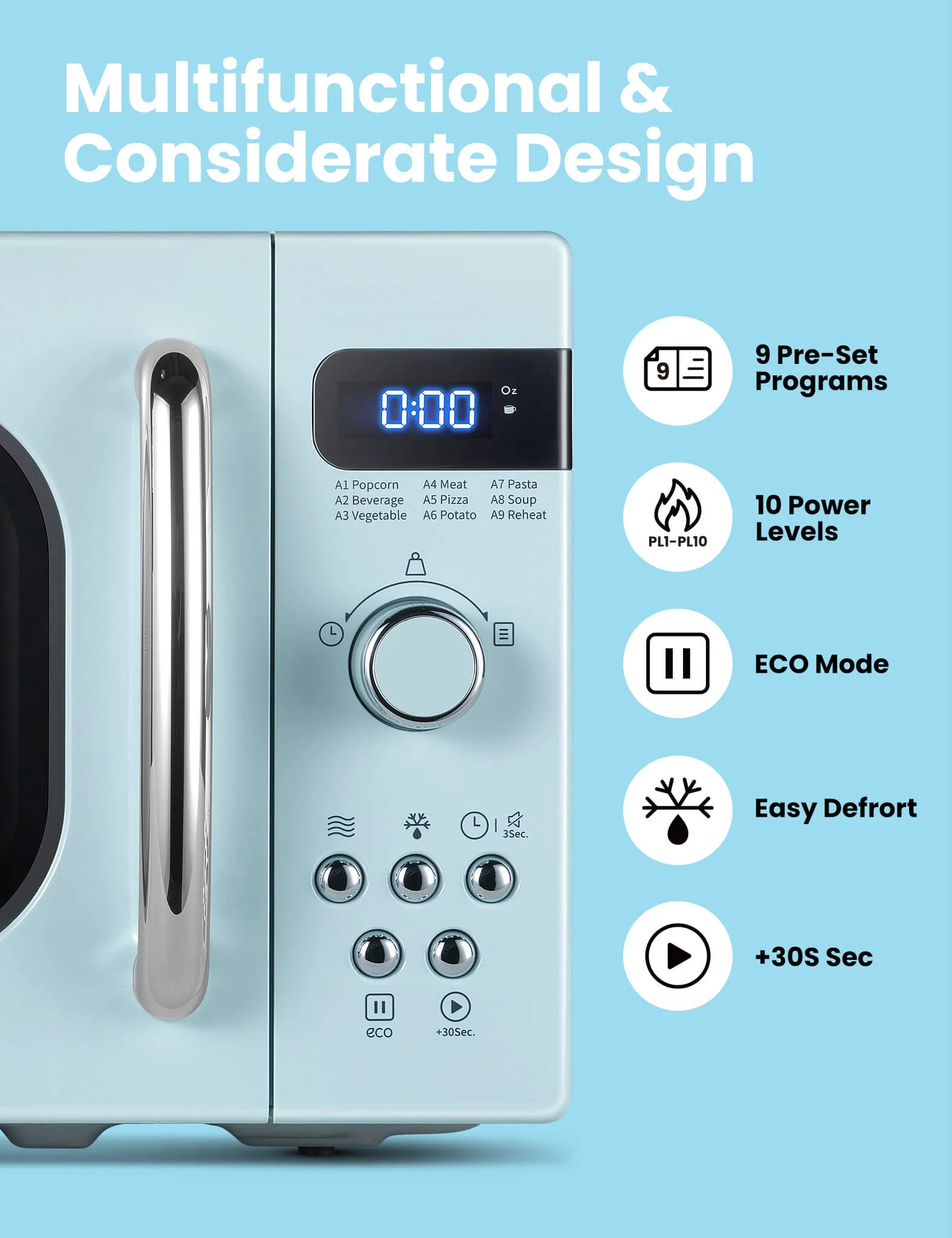 0.7 Cu.ft Retro Microwave Oven - Pastel Green - Image 6