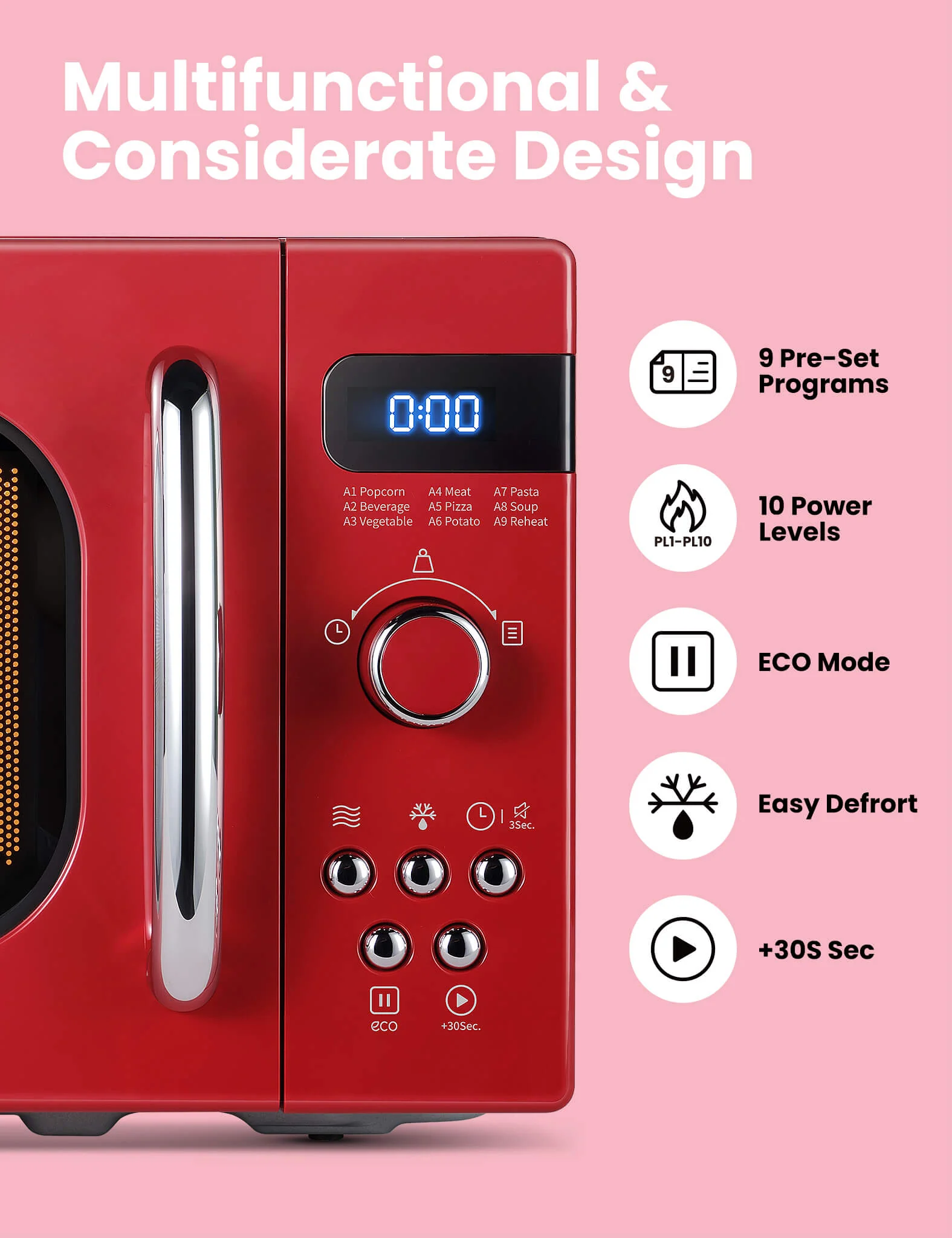 0.7 Cu.ft Retro Microwave Oven - Red - Image 6