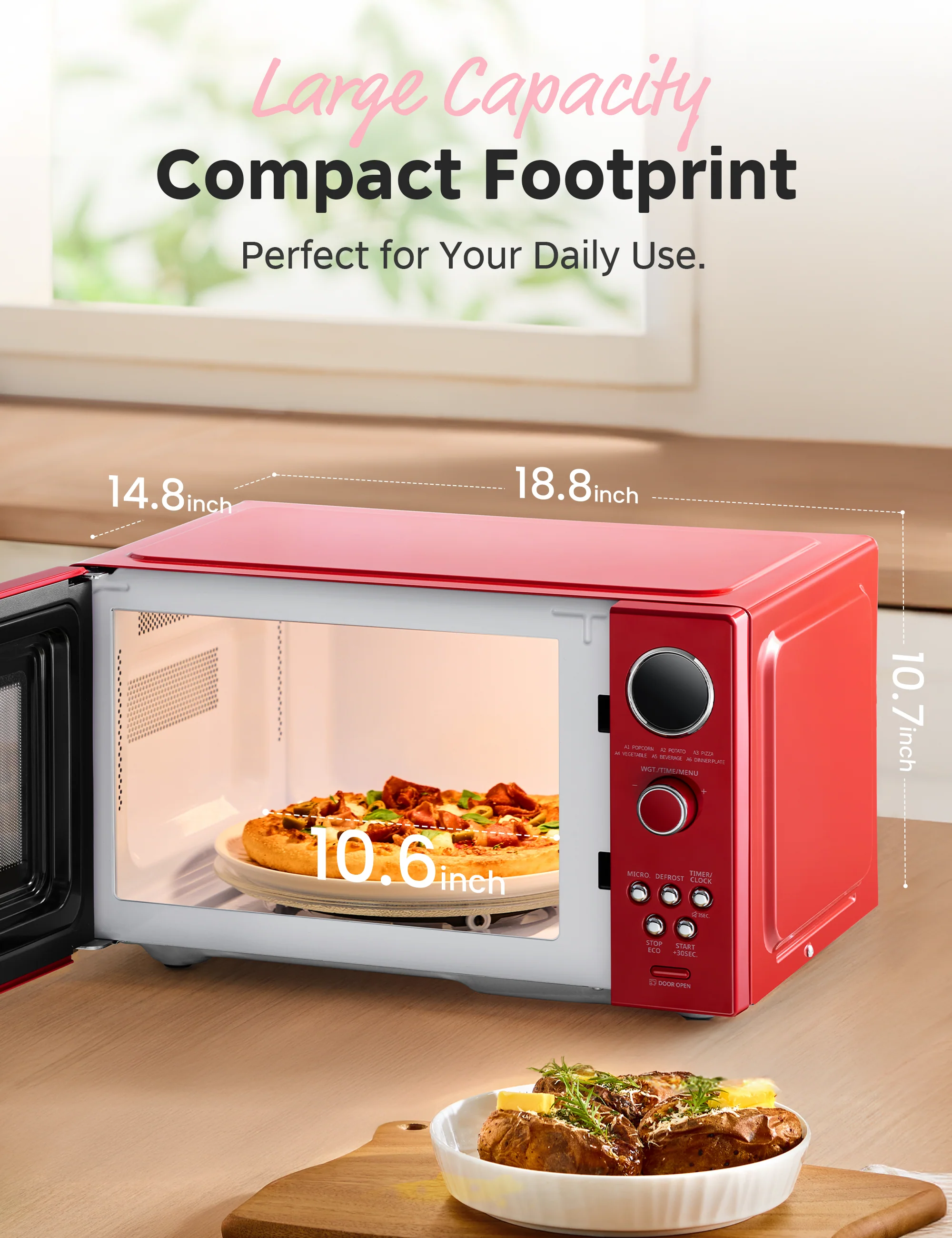 0.9 Cu.ft Retro Microwave Oven - Red - Image 3