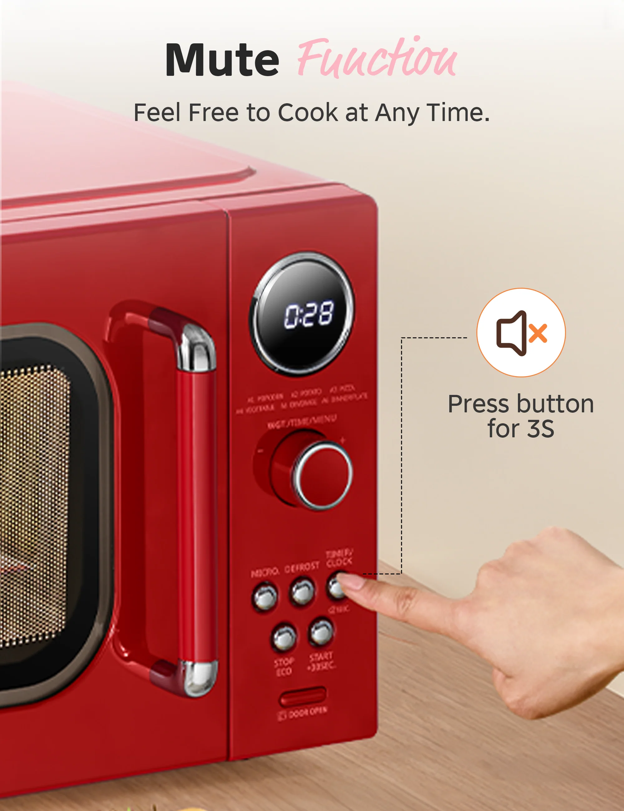 0.9 Cu.ft Retro Microwave Oven - Red - Image 5