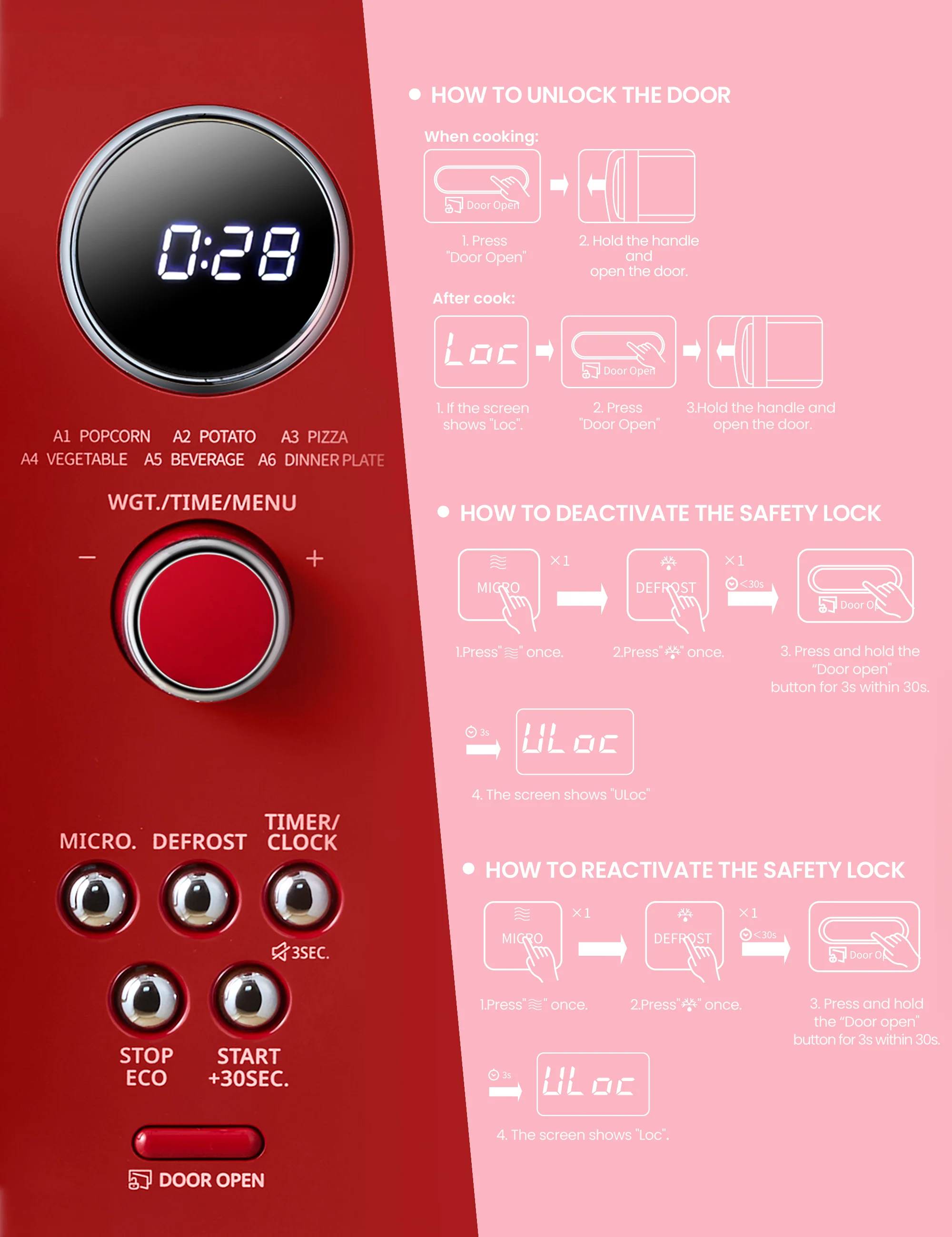 0.9 Cu.ft Retro Microwave Oven - Red - Image 7