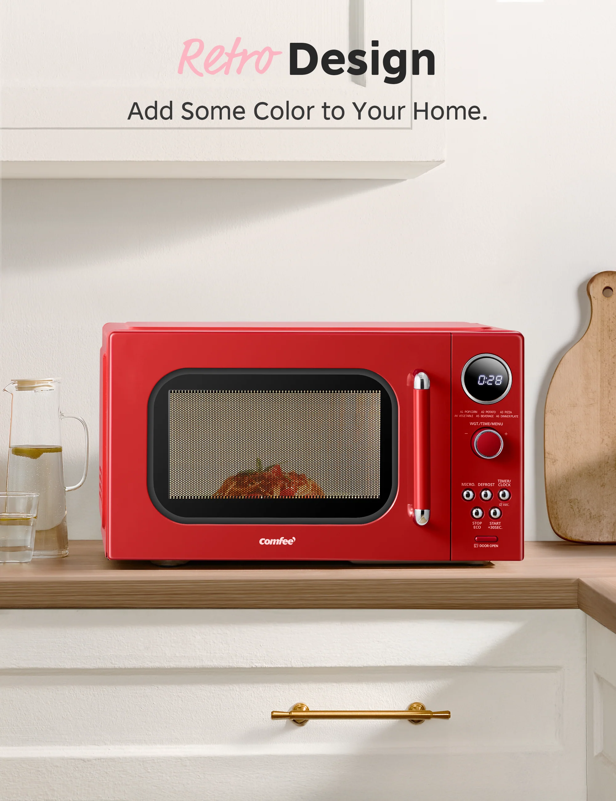 0.9 Cu.ft Retro Microwave Oven - Red - Image 8