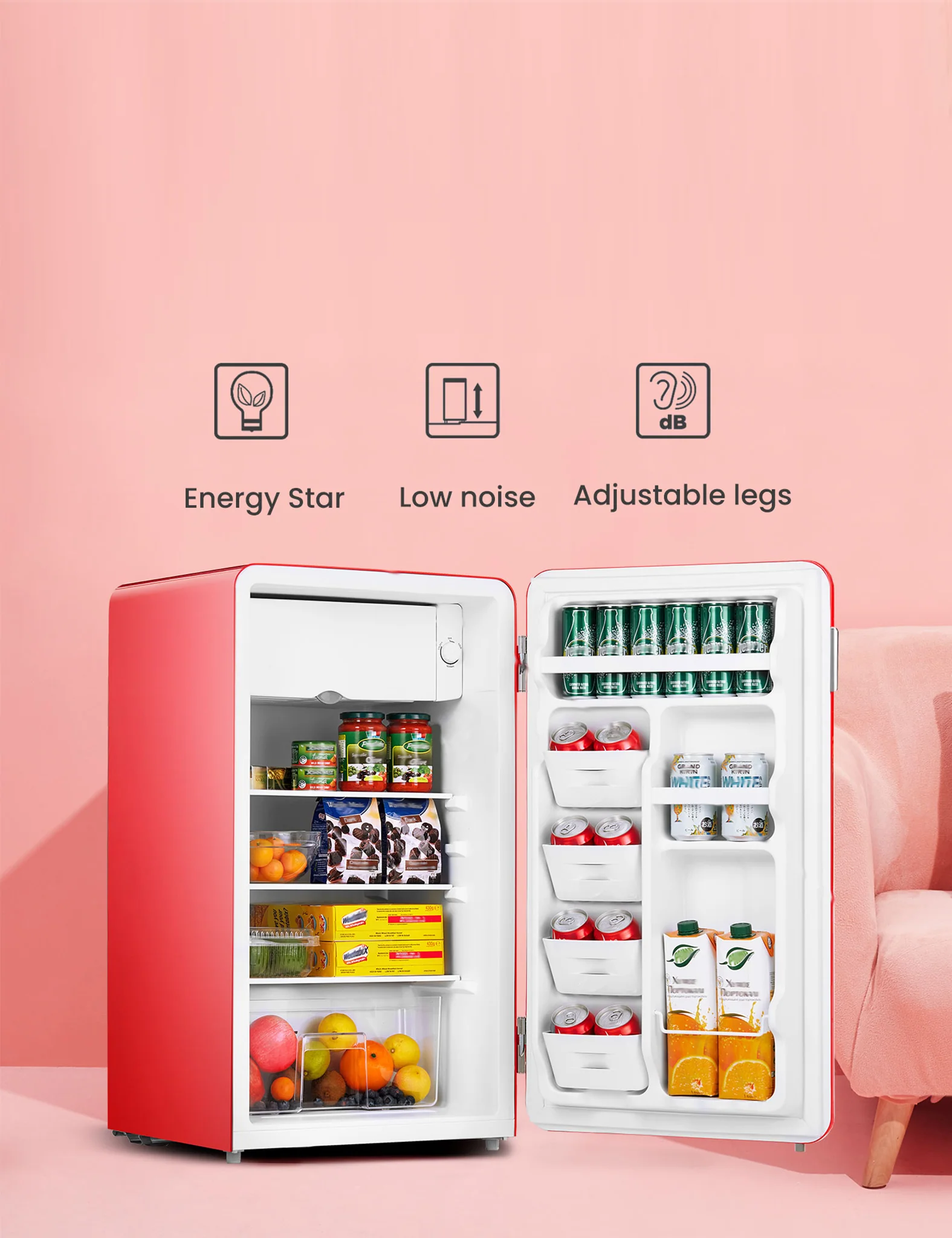 3.3 Cu.ft Retro Refrigerator - Red - Image 3
