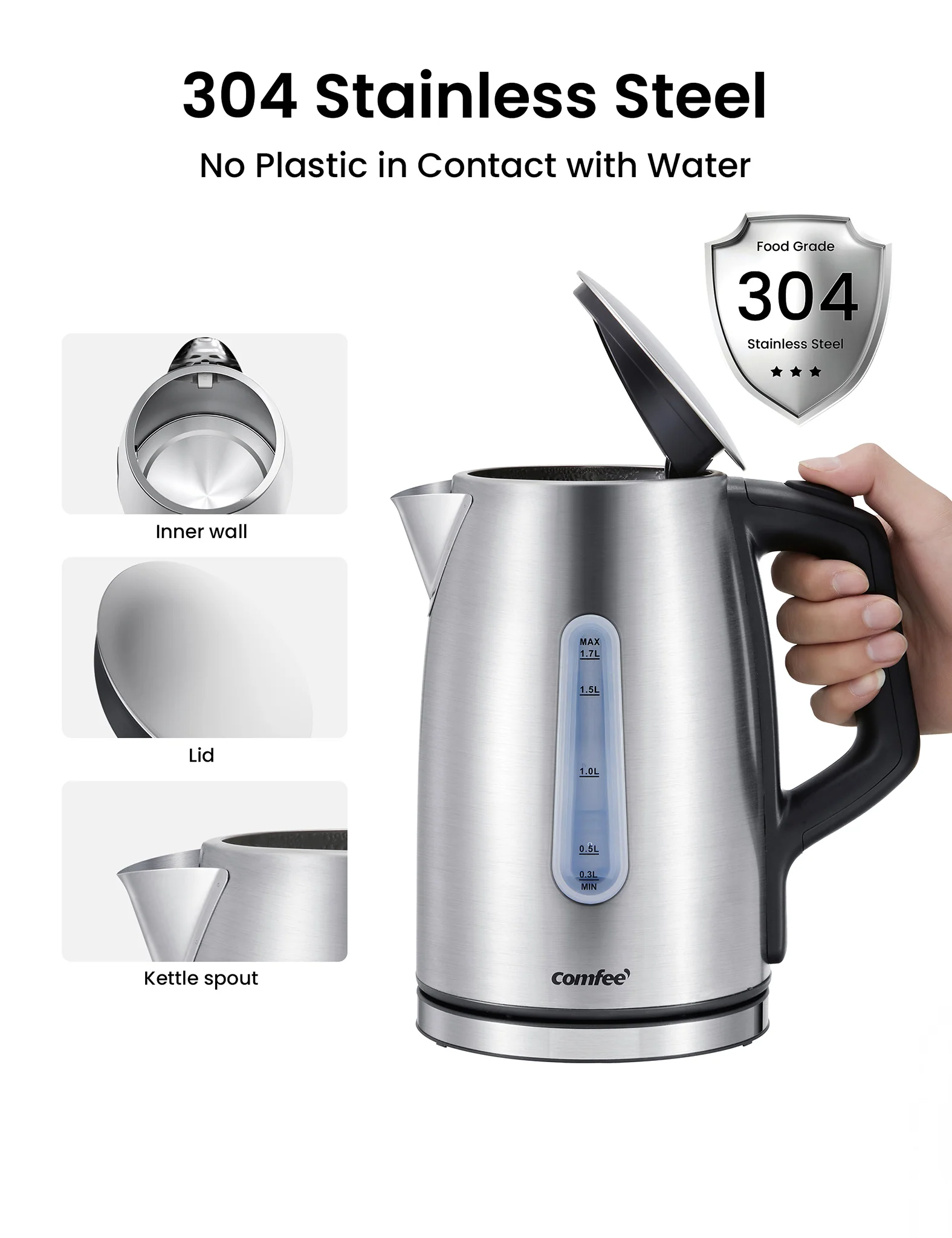 1.7L Stainless Steel Electric Kettle - Image 6